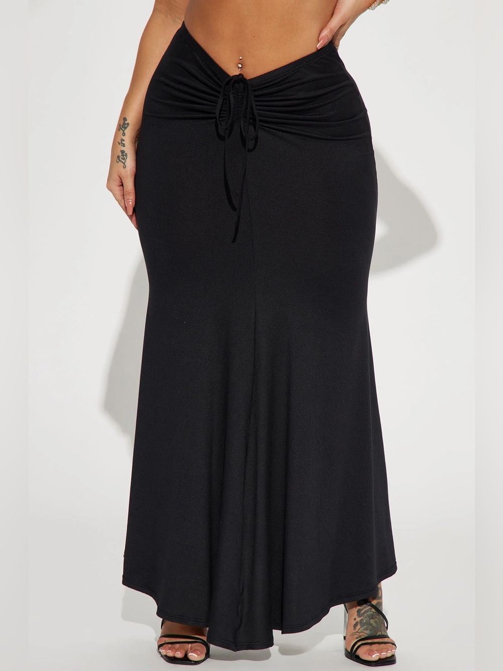 Fashion Nova Black Drawstring Waist Maxi Skirt